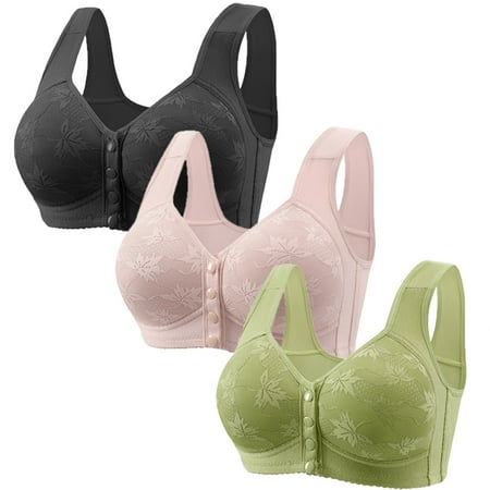 Black of Friday Deals!Clearance Staron 3PC Front Close Bras for Women No Underwire Front Closure Bras Comfortable Wireless Bras Stretch Plus Size Bra Seamless Bras
