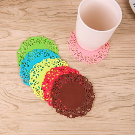 

Kuluzego Lace Flower Doilies Silicone Coaster Tea Cup Mats Pad Insulation Placemat Lau