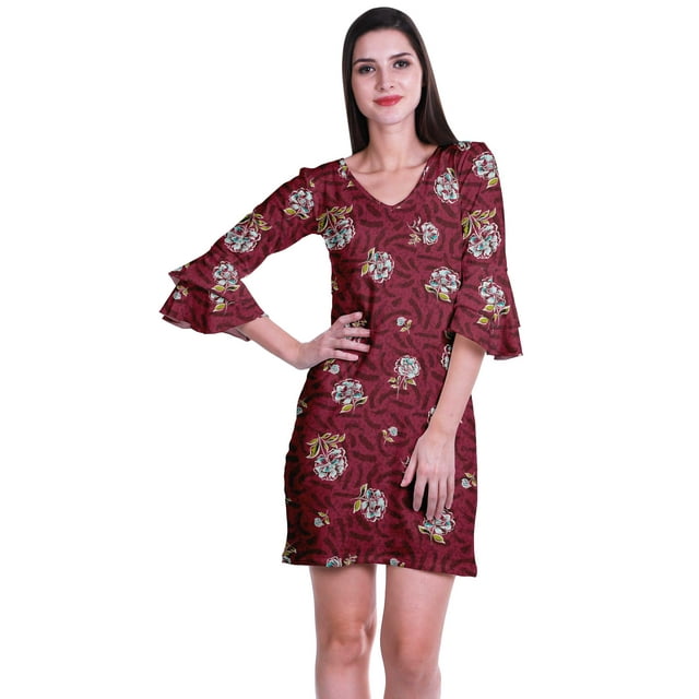 Moomaya Robe Courte Imprimée à Manches Cloche pour Femmes Vêtements d'Été Décontractés