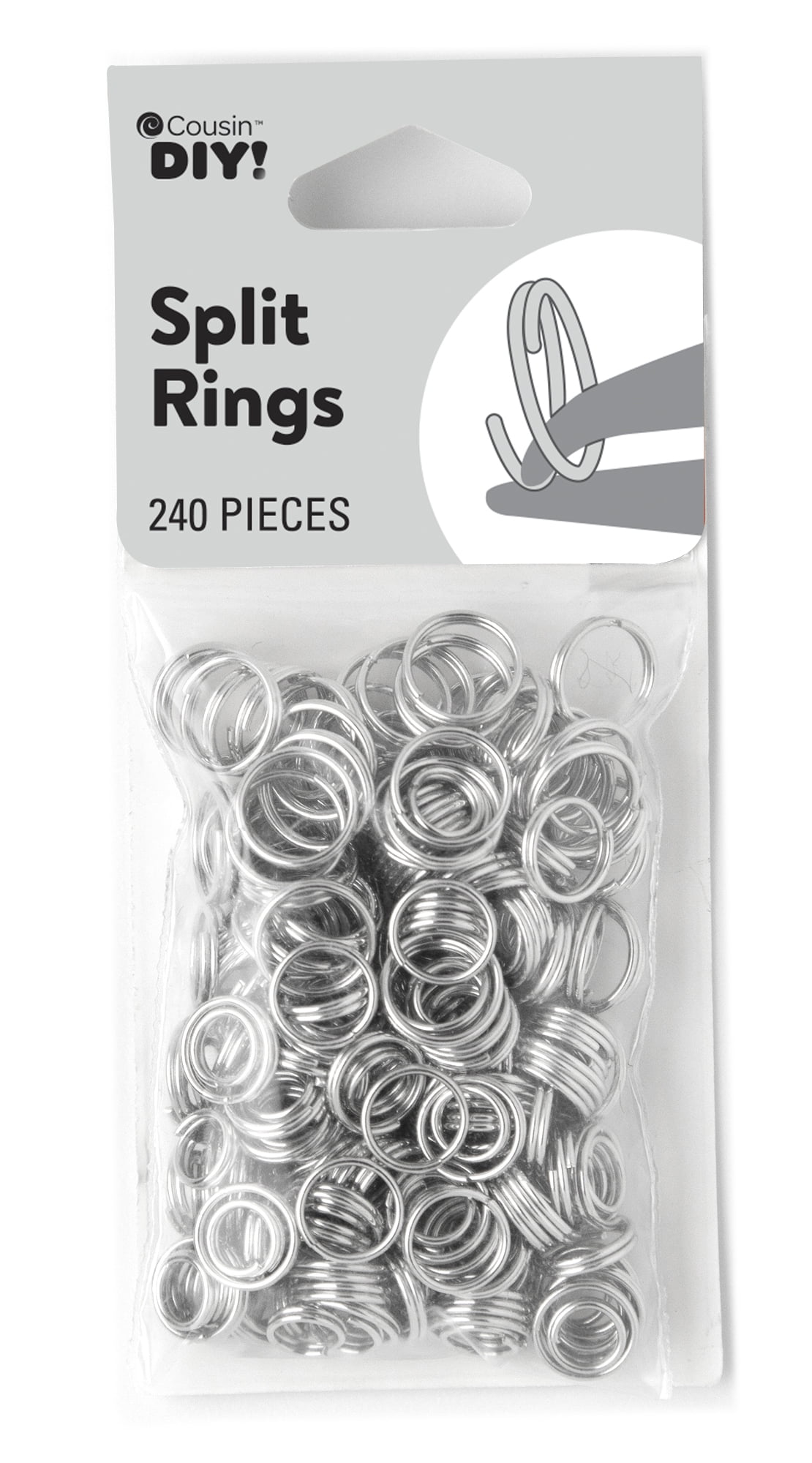 Cousin DIY Metal Split Ring Assortment, 4mm, 6mm, and 8mm, 240 Piece, Silver Finish