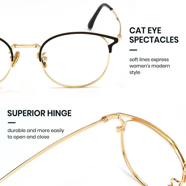 Metal Anti-Blue Light Cat Eye Optical Glasses For Women Clear Lens Glasses  Frame
