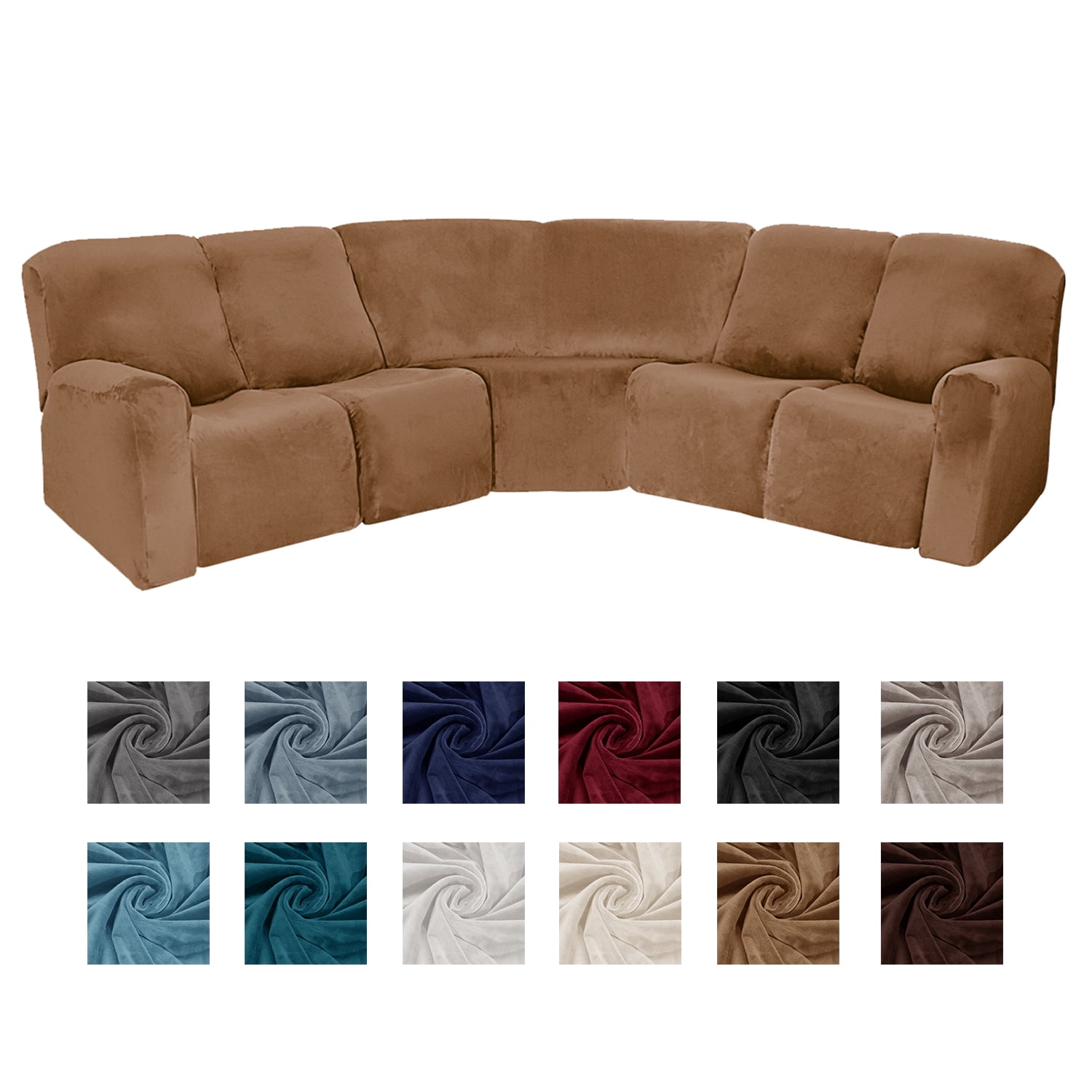 CJC 5 Seat Separate Slip Velvet Sofa Covers, Washable LShaped Recliner