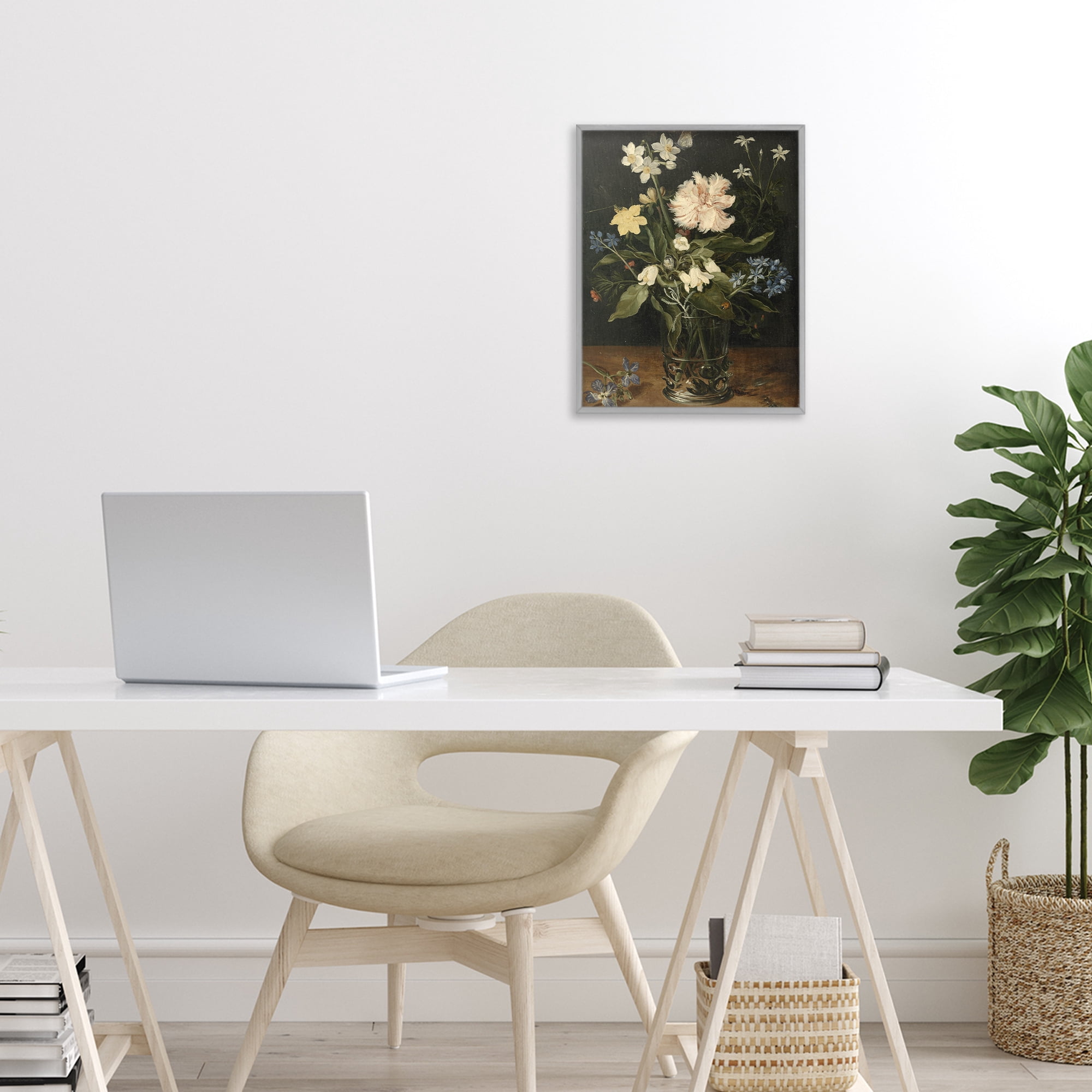 Stupell Industries Chrysanthemum & Flowers in Vase Gray Framed Giclee Art, design by Vintage Hustle