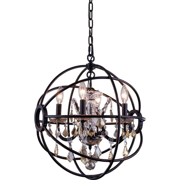 Pendant Lamp GENEVA 4-Light Clear Crystal Dark Bronze Royal Cut New E12  EL-3087