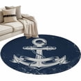 thumbnail image 2 of Summer Nautical Round Area Rugs 3 ft, Watercolor Ocean Anchor Pattern Retro Navy Blue Washable Small Area Rug with Non-Slip Sturdy Edge Binding Round Front Door Mat Floor Carpet for Entryway, 2 of 9