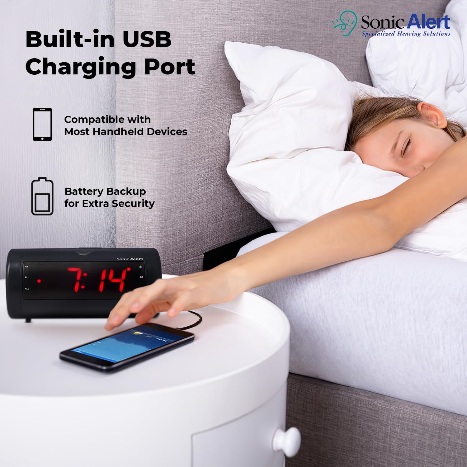 Sonic Alert - Sonic Blast Digital Alarm Clock With Bluetooth Speaker, AUX, USB Charging Port - Black