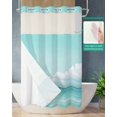 thumbnail image 2 of No Hook Shower Curtains with Snap in Liner, Turquoise Sky Ocean Waterproof Fabric Shower Curtain, Summer Seaside Landscape Double Layers & See-Through Top Window Bathroom Curtains 54''x78'', 2 of 6