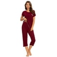 thumbnail image 3 of MINTLIMIT Women's Short Sleeve Tops and Capri Pants Solid Pajama Sets, 3 of 5
