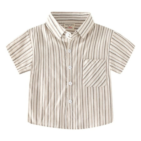 

Binhe Baby Collared Shirt Kids Toddler Shirt Cartoon Prints Short Sleeve Button Boys Girls Shirt Tops Outwear Striped for Spring and Summer and Soft Collar