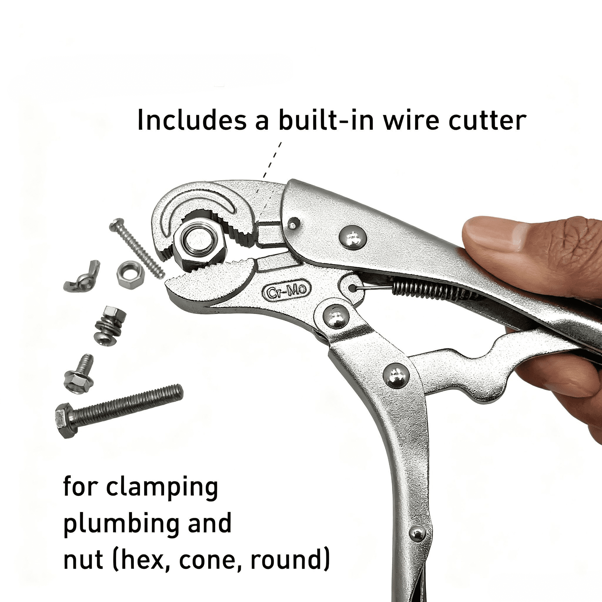GOSWIFT 7.48 Inch Curved Jaw Locking Pliers with Wire Cutter, CR-MO Vise Grip Wrench, Adjustable Mole Grip Clamp Tool for Nuts, Bolts, and Plumbing Work