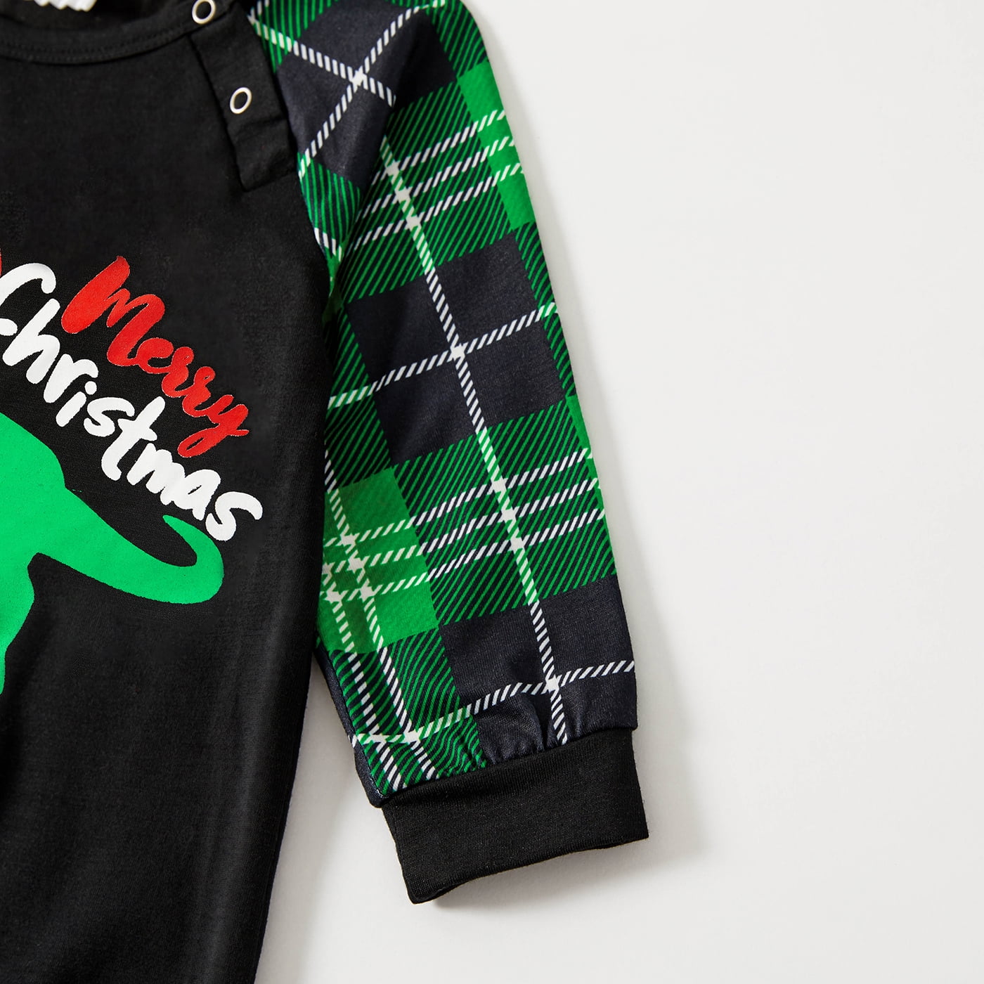 Family Matching Christmas Dinosaur and Green Plaid Print Long-sleeve Pajamas Sets (Flame Resistant)