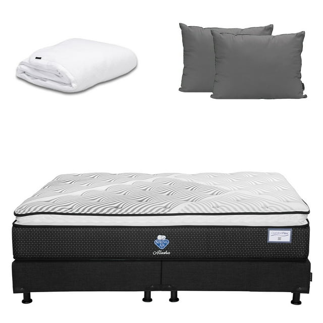 Colchón King Size Alaska Spring Air + Box + Protector Cloud + Almohadas 2-Pack
