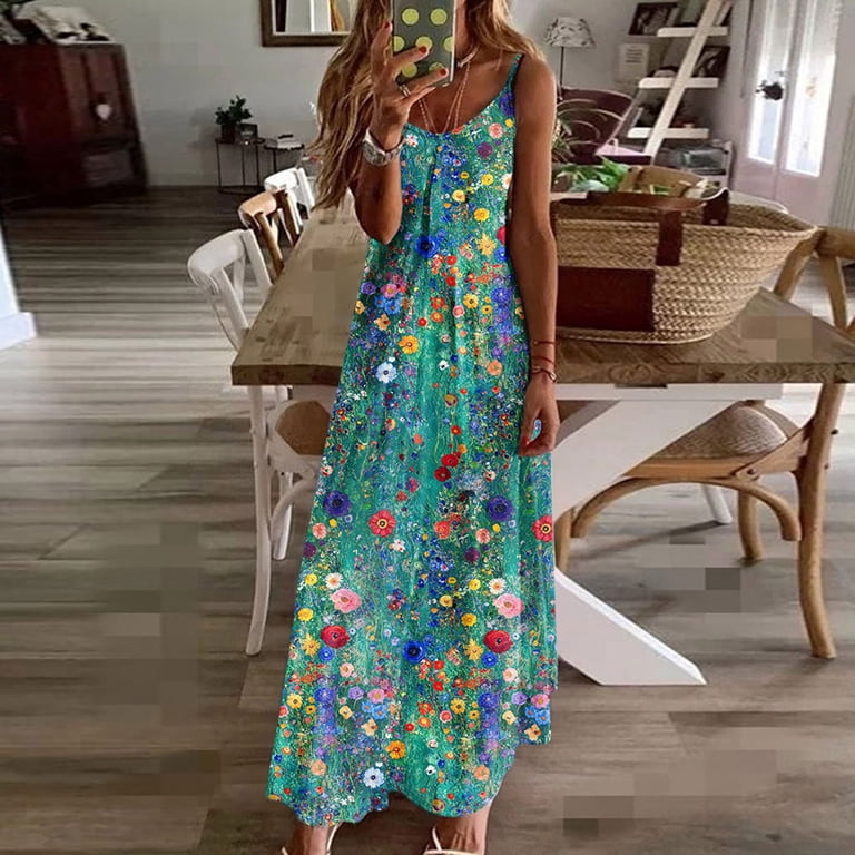 Printed Dress Maxi Dresses For Summer 2019 Htigea Summer Maxi Dress For  Women Tropical Print Sleeveless