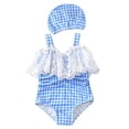 thumbnail image 2 of LYHao Toddler Kids Baby Girls Swimsuit Plaid Pattern With Embroidery And Lace Trim Swimwear Bathing Suit,One-Piece Swimwear 18-24 Months Blue, 2 of 7