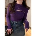 thumbnail image 4 of AOSSVIAO 2024 suéter de punto con cuello alto calado, jerséis acanalados, suéteres básicos de otoño e invierno para mujer, Tops suaves y cálidos, 4 of 4