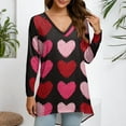 thumbnail image 5 of Dwralegc Womens Valentines Day Outfit Loose Fit V- Neck Lightweight Tops Valentine Fashion Tshirts Heart Graphic Long Sleeve Tees Black 3XL, 5 of 5