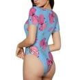 thumbnail image 4 of Uemuo Girl Butterfly Pattern Women's One Piece Short Sleeve Swimsuit Rash Guard Surfing Modest Quick-drying Swimsuit Beach Essentials-Large, 4 of 9