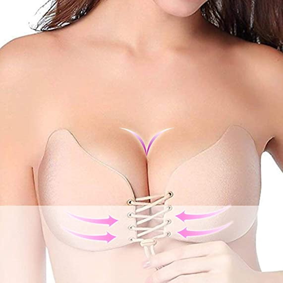 Backless Push Up Bras Self Adhesive Strapless Bras, Women Invisible  Strapless Bra, Reusable Bra for Evening Dresses, Prom Dresses, Wedding  Dresses（beige,C）,Yao 