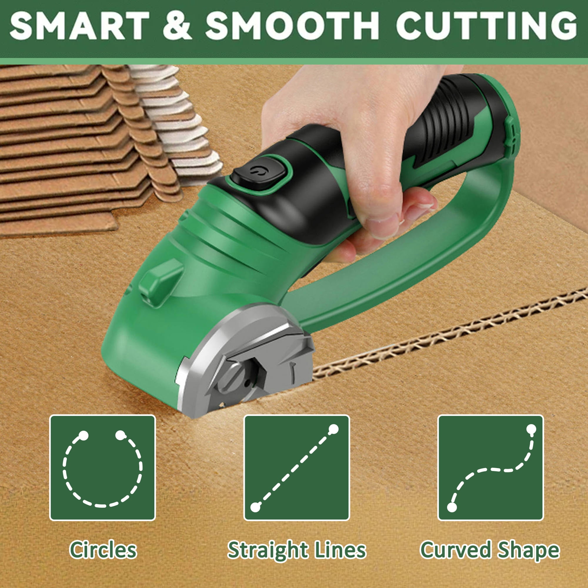 JELLAS Cardboard Cutter, 4V Cordless Electric Scissors, Box Cutter , Rechargeable Power Rotary Cutter with Blades, Storage Bag, Safety Lock, LED Light, for Cardboard, Box, Carpet, Fabric, Leather
