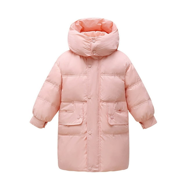 Children's Winter Solid Color Casual Sports Warm Thickened Hooded Jacket Midi Length Top