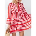 thumbnail image 5 of Liacowi Women Bobo Dress Summer Flowy Dress Casual Contrast Color Loose V Neck Long Sleeve Short Dress for Beach Streetwear, 5 of 9