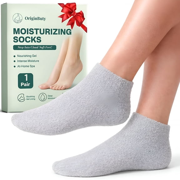 XIRQI Moisturizing Socks for Dry Cracked Feet,Silicone Socks for Foot Spa(Size 9-11),Gel Socks for Foot Care Overnight,Aloe Socks Heel Protector for Cracked Heel Treatment,Self Care Gifts