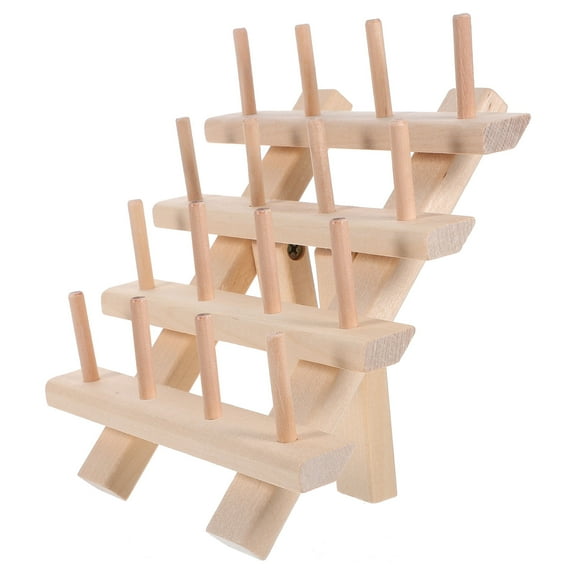 ibasenice Spool Organizer Wood Storage Rack for Sewing Artisans Beige Folding Design 1Pack