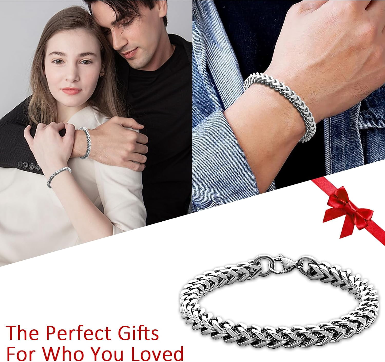 SanThree Solid Pure Titanium Link Bracelets for Men 7mm Welded Square Keel Skin Friendly Shinny Four Side Twist Bracelet Valentines Birthday Boyfriend Grandpa Father Gifts 9.05”