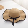 thumbnail image 3 of Visland Women Bowknot Straw Weave Wavy Wide Brim Sunscreen Outdoor Beach Sunhat Cap Hat, 3 of 4