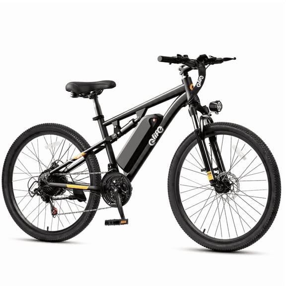 Qlife Racer 27.5" Electric Bicycle for Adults, Full Suspension 21-Speed Mountain Ebike with 500W Brushless Motor, 48V 10.4AH Removable Battery 55 Miles Black