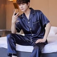 thumbnail image 1 of Pijamas de seda de imitación para hombre, pantalones de verano de manga corta, pantalones de hombre para estar en casa, primavera, seda de hielo, dos piezas, 1 of 6