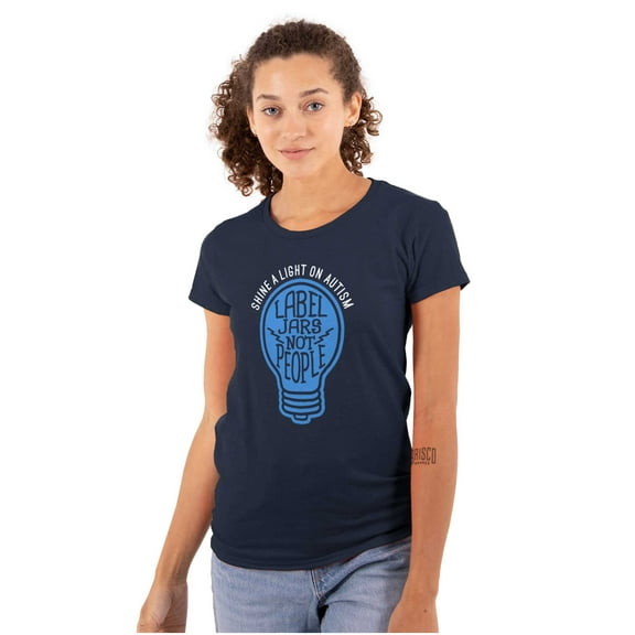 Shine a Light on Autism Bulb Symbol Womens Slim Fit Graphic Tee Brisco Brands S