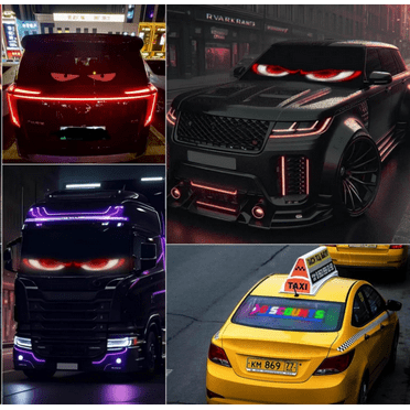 2 car demon eye lights, programmable flexible LED display screen with remote control/application control, car LED lights interior soft screen, truck windshield LED lights