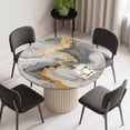 thumbnail image 2 of Grey Ombre Marble Round Fitted Tablecloth with Elastic Edge, Waterproof Table Cloth Table Cover for 45"-54" Tables, Golden Gray Marble Crack Abstract Art Tablecloths for Dining Picnic Indoor Outdoor, 2 of 9