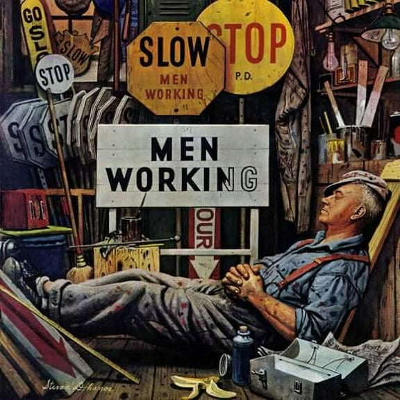 "Men Working" Painting Print on Canvas