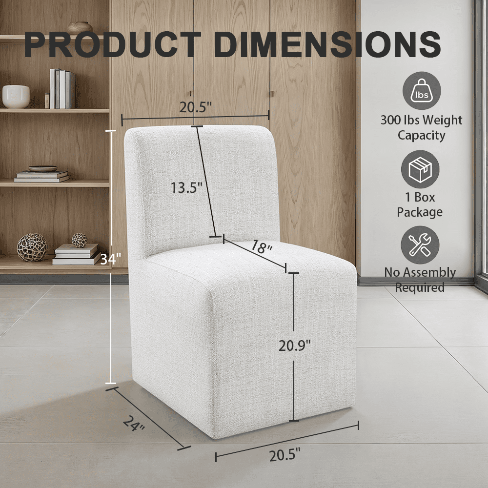 Aenkyo Dining Chairs with Casters, Set of 2, Upholstered Rolling Side Chairs, White