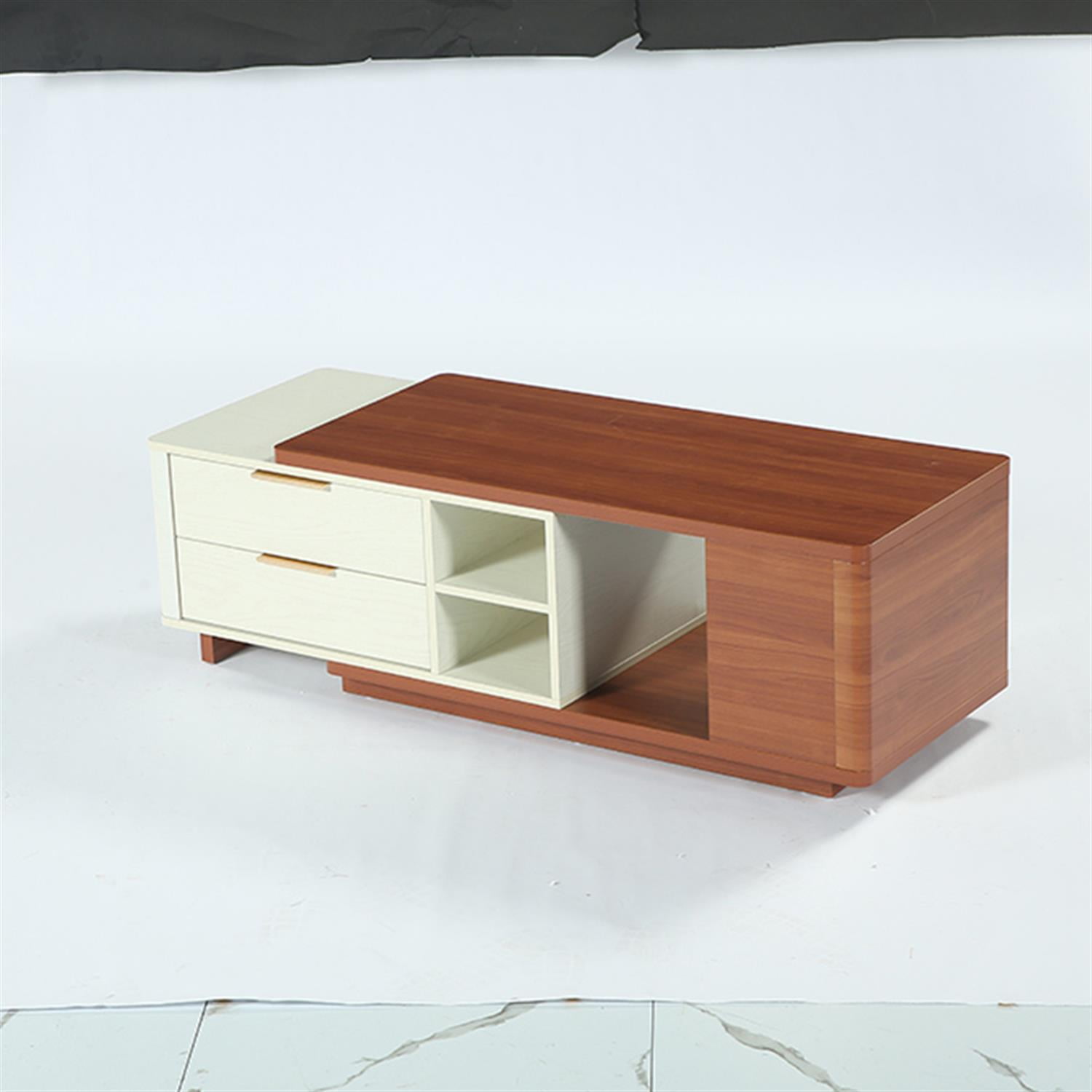 Demi Bonn 43" Extendable Coffee Table, Center Table with 2 Drawers and Reversible Tabletop for Home Living Room, Office, Brown