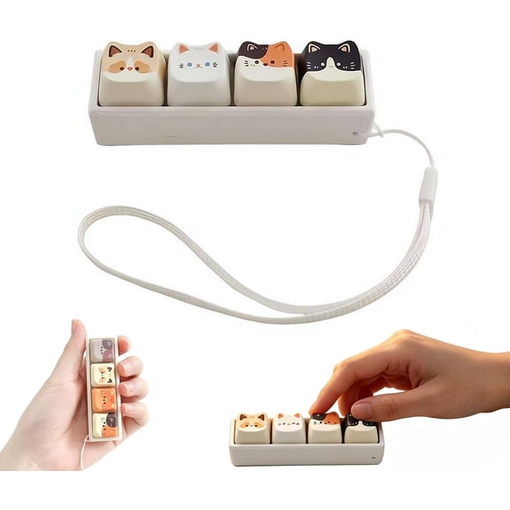 Cute Cat Keyboard Fidget Toy, Crisp Sound Clicker Keychain, Stress Relief Keycap Button with Creative Design, Anxiety Relief & Focus Boost Accessory for Adults at Work, Travel & Home