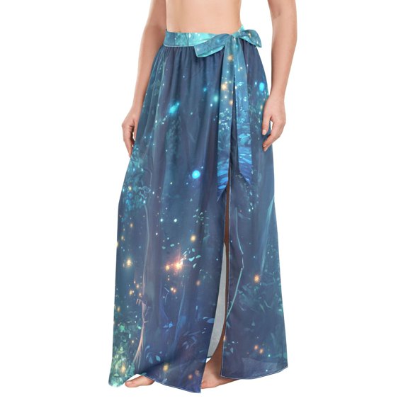 FORMRS Womens Long Sarong Beach Wrap Semi-Sheer Bikini Skirt Bathing Swimsuit Cover Up, Magical Forest Glowing Lights