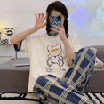 thumbnail image 1 of Conjunto de Pijama de manga corta para Mujer, ropa de dormir de punto a rayas de algodón, elegante, para estar en casa, verano, fresco, 3XL, 1 of 4