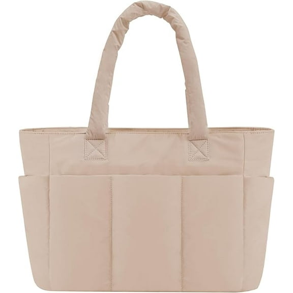 RKXQT Tote Bag, Work Bags for Women with Laptop Compartment, Travel Tote with Luggage Sleeve, Quilted Bag for School Color: Camel