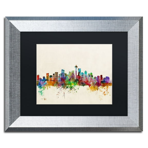 Trademark Fine Art "Seattle WA" Canvas Art by Michael Tompsett Black Matte, Silver Frame