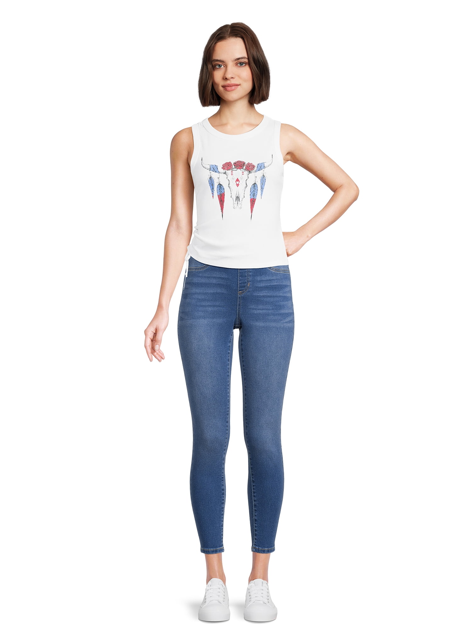 Self Esteem Juniors Graphic Tank Top with Ruched Sides
