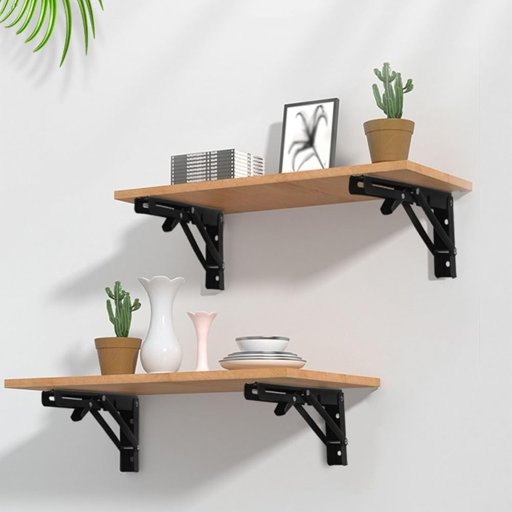 Folding Shelf Brackets, Heavy Duty Wall Mounted Brackets For Shelves Floating Shelf Brackets For Table Work Bench Space Saving,Max Load 165 Lb