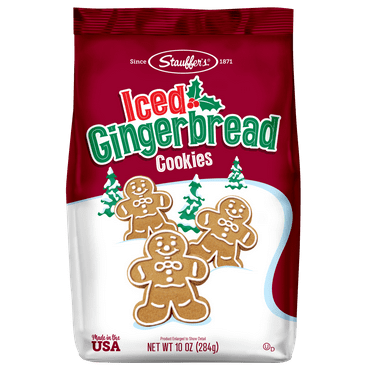 Stauffer's Iced Gingerbread Cookies, Festive Shapes with White Icing, 10oz Bag