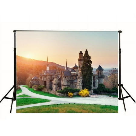 Image of 7x5ft Morning Sun Castle Photography Backdrop Red Sunlight Photo Background