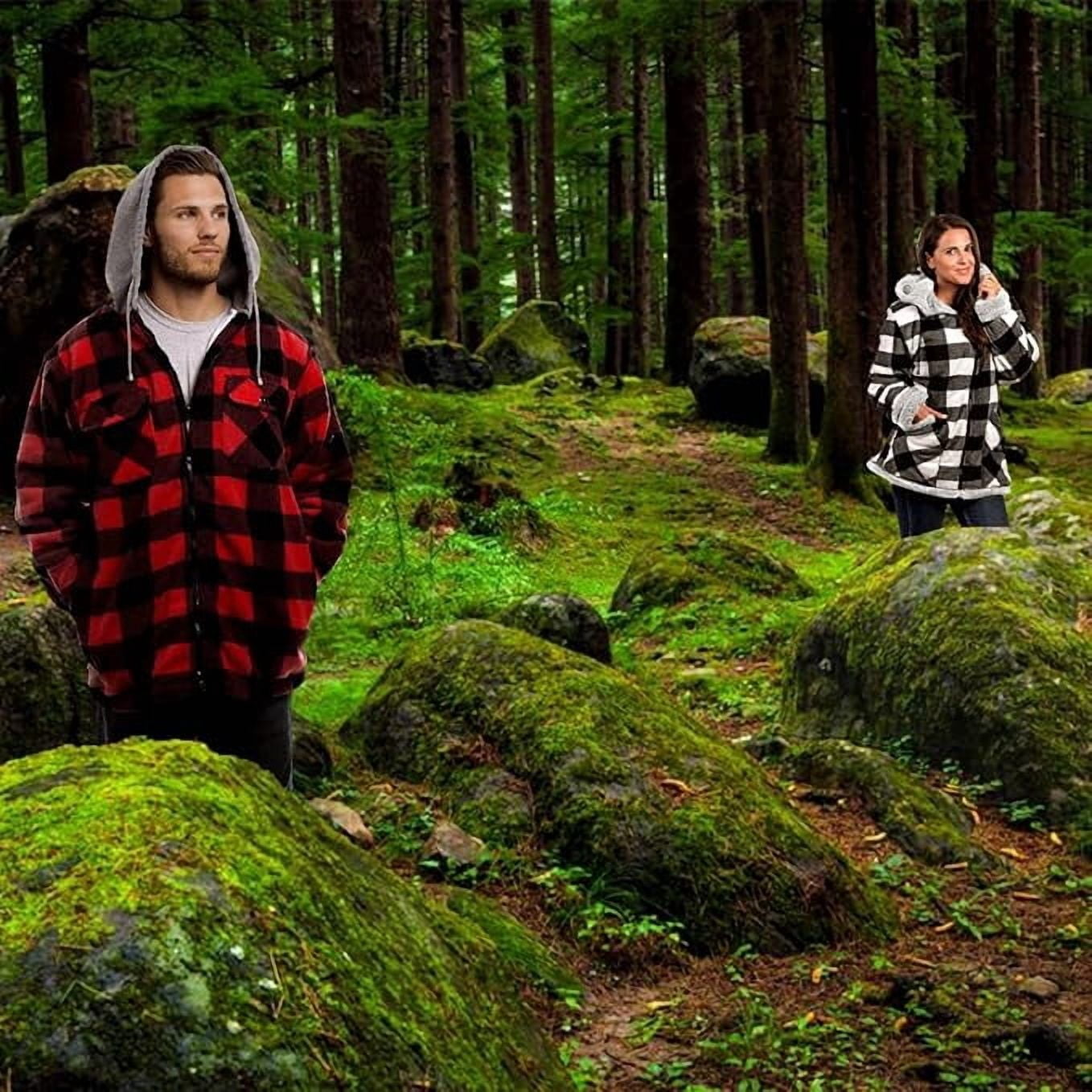 TrailCrest Men's Warm Sherpa Lined Hoodie Fleece Shirt Jacket, Classic Zip Up Buffalo Plaid, Red Plaid, Large