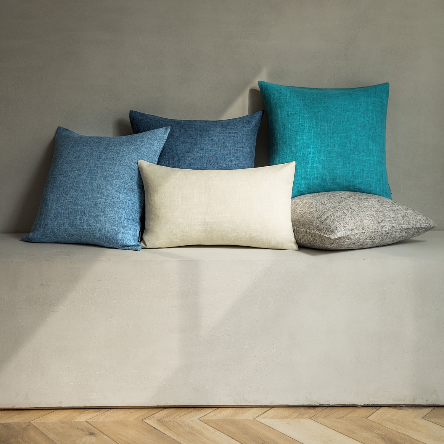 Phantoscope Textural Faux Linen Series Decorative Throw Pillow, 22" x 22", Blue, 1 Pack