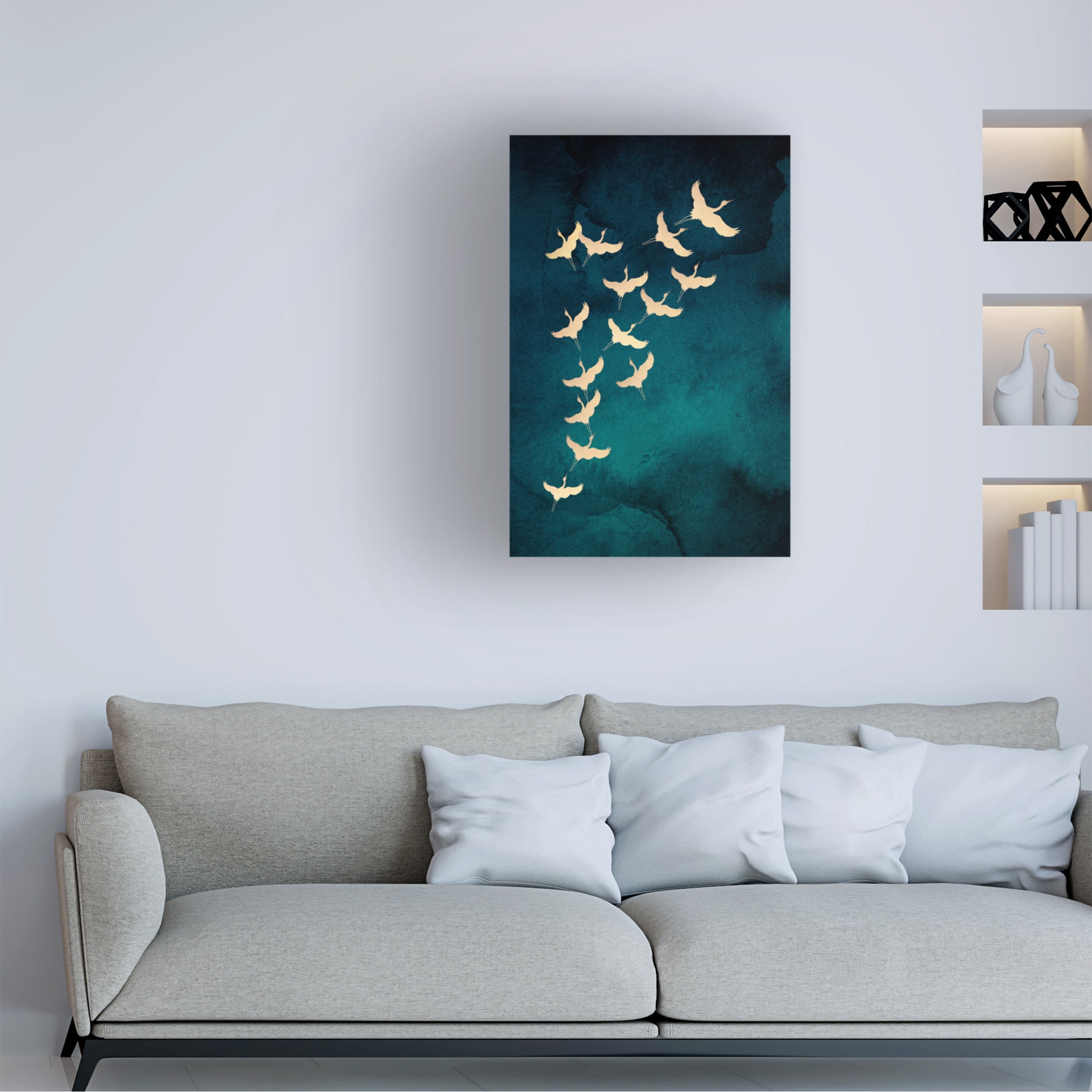Aureous 'Teal Flying Cranes' Canvas Art
