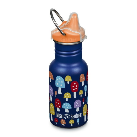 Klean Kanteen 12 oz Classic Kid's Sippy Bottle - For Little Hands - With Dust Cover & Attachable Loop - Durable, BPA-Free, Stainless Steel Material - Fits Interchangeable Caps - Mushrooms